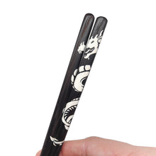 Load image into Gallery viewer, Detail image of dragon artwork on Wenge Black Chopsticks