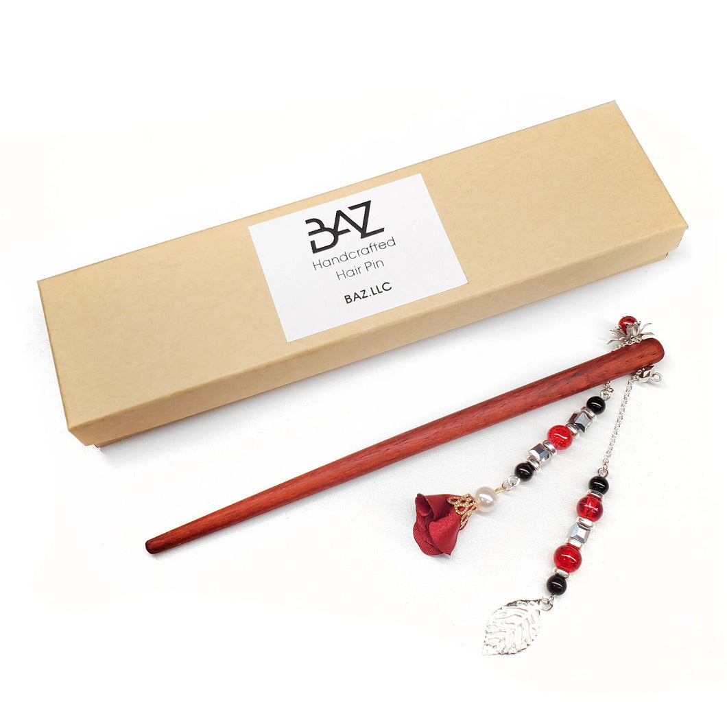 Red Leaf Design Hairpin