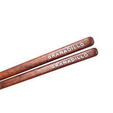 Load image into Gallery viewer, Granadillo Wood Brown Chopsticks end. Custom personalized engraving shown
