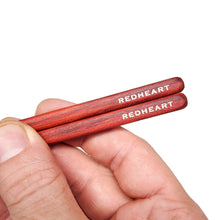Load image into Gallery viewer, Redheart Red Wood Chopsticks Detail engraving woodgrain. Custom personalized engraving shown