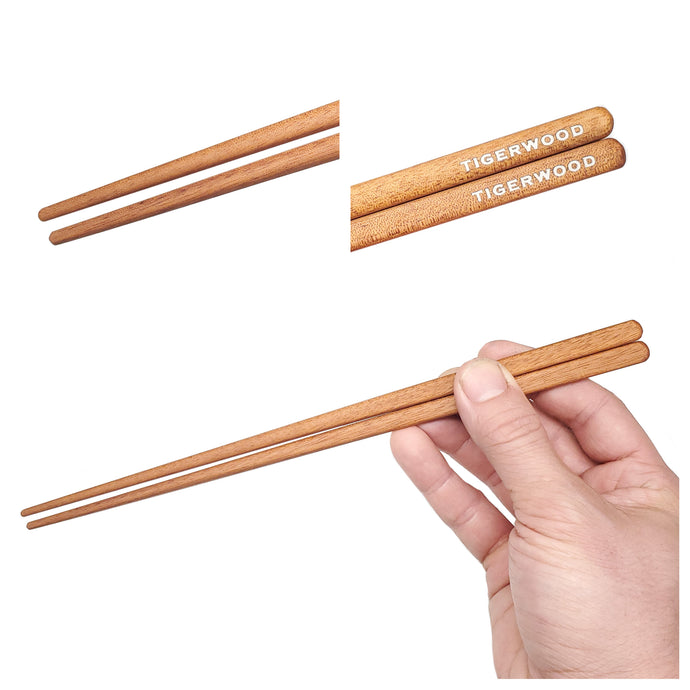 Tigerwood Chopsticks three image showcase. Custom personalized engraving shown