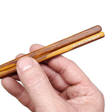 Load image into Gallery viewer, Rare Marblewood Chopsticks end half engraved woodgrain. Custom personalized engraving shown

