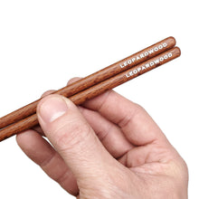 Load image into Gallery viewer, Rare Leopardwood brown Chopsticks end woodgrain. Custom personalized engraving shown
