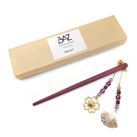 Purpleheart Flower Design Hairpin