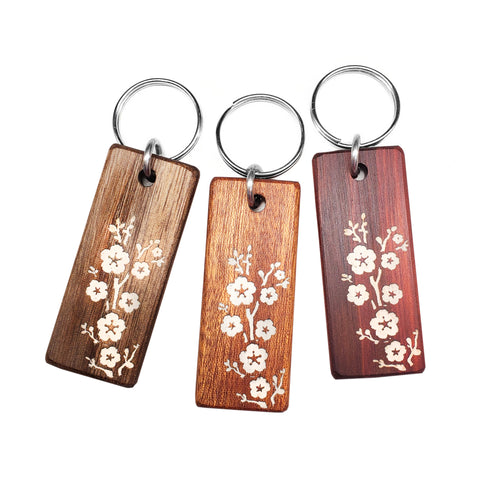 Cherry Blossom Wood Keychain