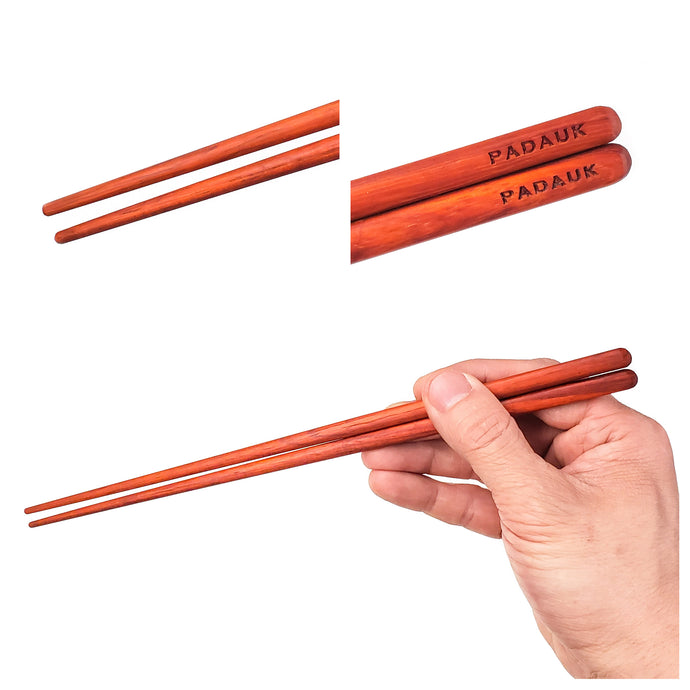 Padauk Red Wood Chopsticks 3 image showcase woodgrain. Custom personalized engraving shown