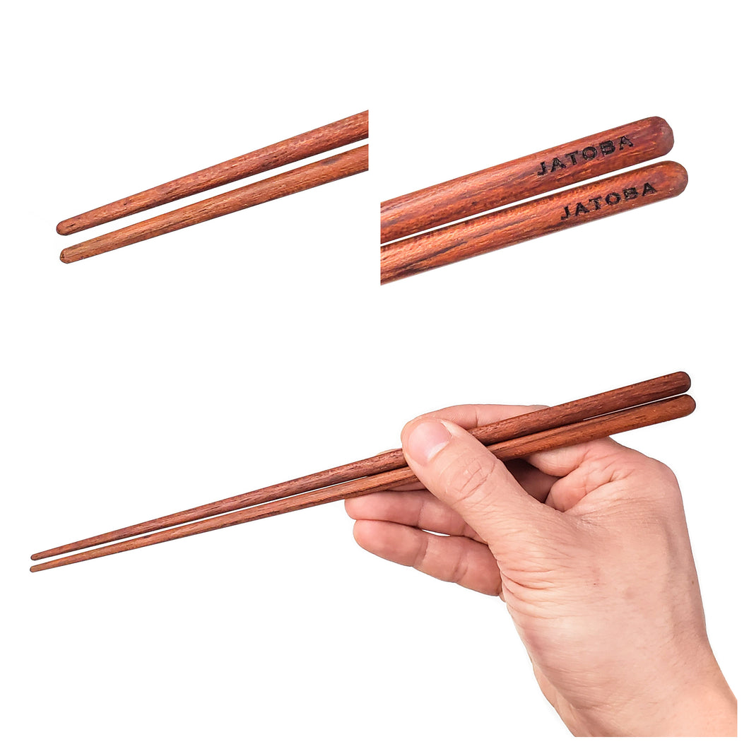 Jatoba Brown and red Wood Chopsticks 3 image showcase woodgrain. Custom personalized engraving shown