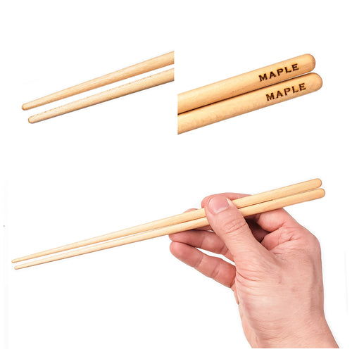 Maple Natural Wood Chopsticks 3 image showcase woodgrain. Custom personalized engraving shown